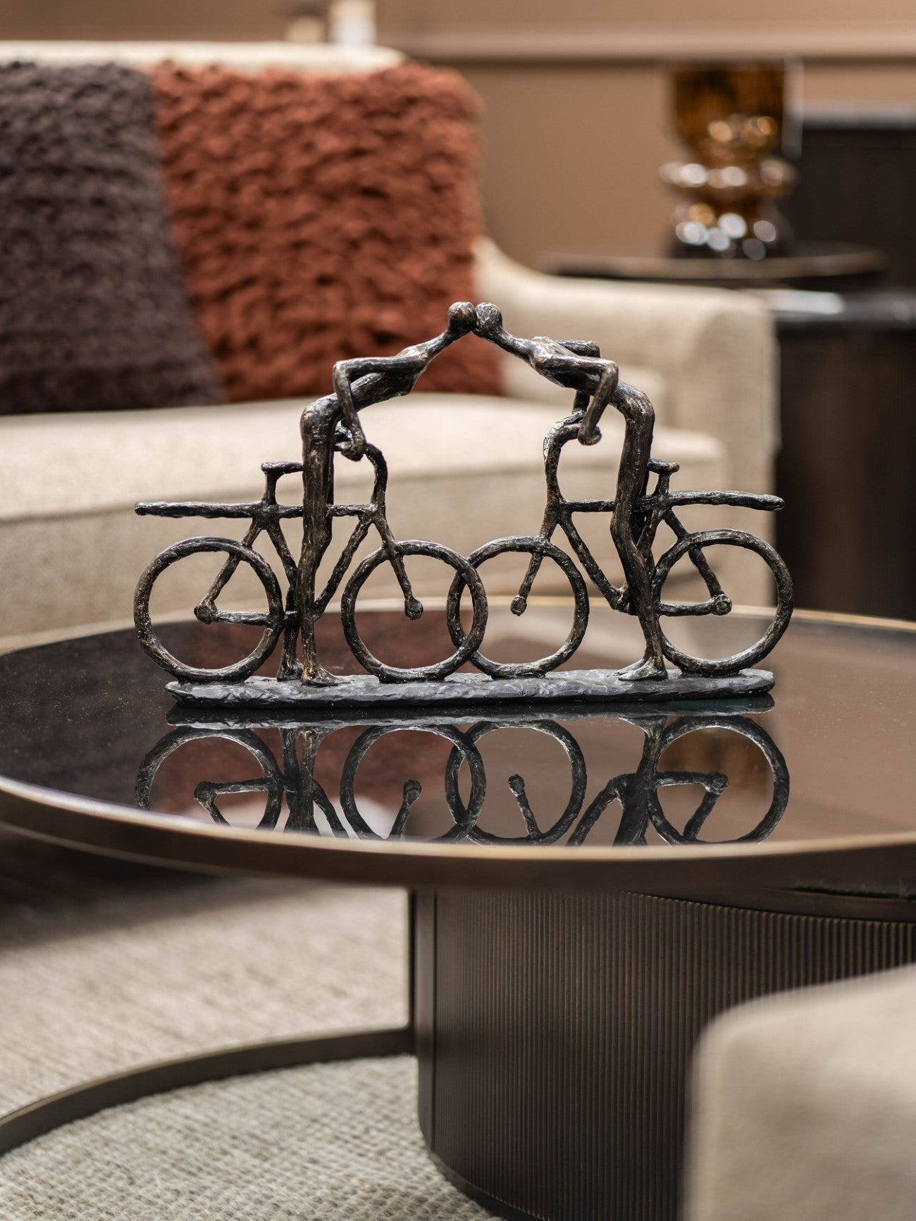 Antique Bronze Smooching Cyclist Sculpture